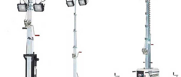 Wendit telescopic, stationary, and mobile LED construction site lighting for building construction, civil engineering, road construction, and mining