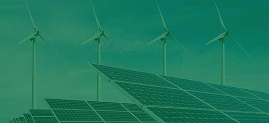 Renewable Energy: Solar Panels and Wind Turbines Against a Blue Sky