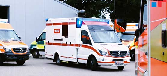 Health Equipment: Wendit ambulance in front of a hospital in Africa