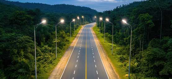 Street lighting: Solar street lighting on a rural road in Mauritania