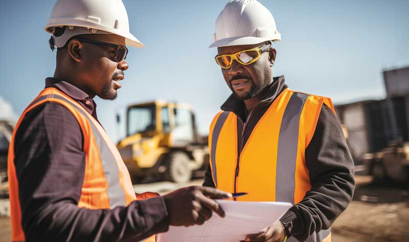 Two Wendit employees during a service meeting at the maintenance yard