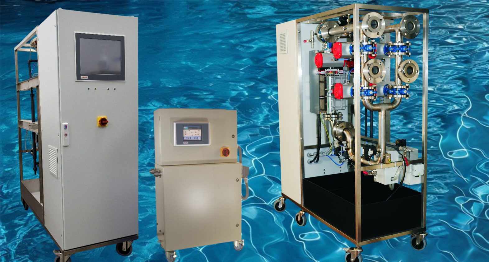 Three mobile drinking water disinfection systems against Blau